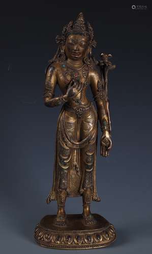 A RARE CAST GILT BRONZE FIGURE OF PADMAPANI