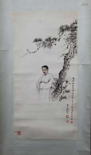 A CHINESE FIGURE PAINTING SIGNED BY  ZHANG DA QIAN