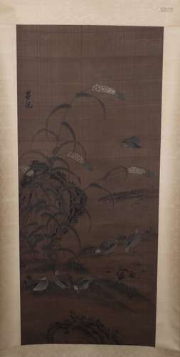 A CHINESE  PAINTING OF FLOWERS AND BIRDS  BY LV JI