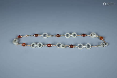 STRING NECKLACE JOINING INTERLOCKING RINGS&AMBER &GOLD