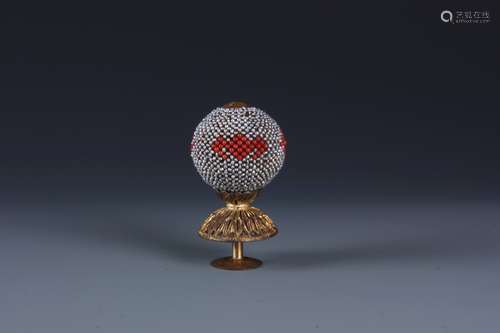 A Gilt Bronze Finial Embroidered with Pearl And Coral