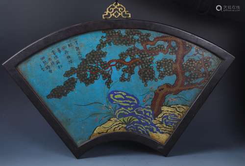 A  CLOISONNE ENAMEL&GILT BRONZE FAN-SHAPED WALL PANEL