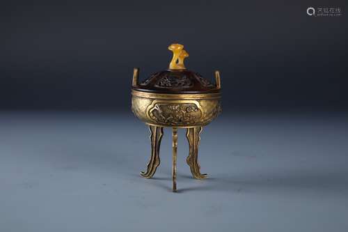 A Gilt Bronze Archaistic Ding-style Censer and ZITAN