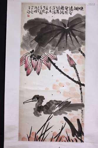 A CHINESE PAINTING OF LOTUS SIGNED BY LI KU CHAN