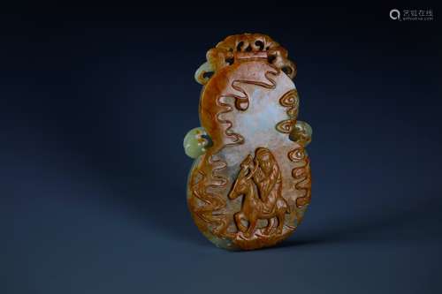 A Finely Carved Chinese Yellow Jade Double Gourd Plaque