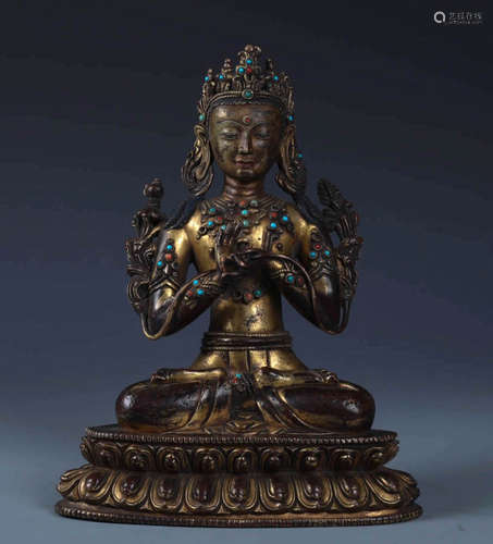 A FINELY GILT BRONZE FIGURE OF MANJUSHRI