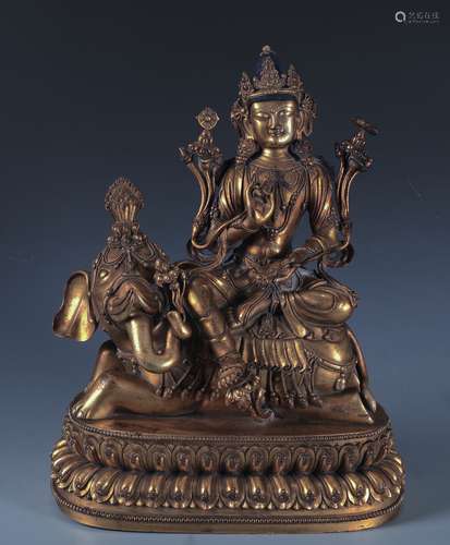 AN IMPORTANT CHINESE GILT BRONZE FIGURE OF SAMANTABHADR