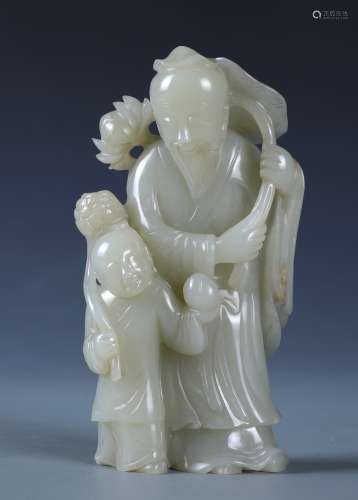 A CHINESE WHITE JADE CARVING OF 'SCHOLOR AND BOY'