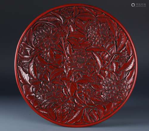 A  VERY RARE CHINESE CARVED CINNABAR LACQUER DISH