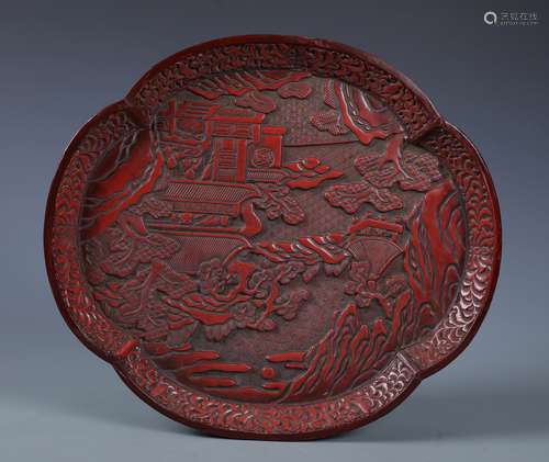 A RARE CHINESE CARVED CINNABAR LACQUER QUATREFOIL