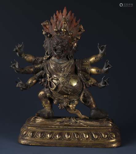 A RARE CHINESE GILT BRONZE FIGURE OF HAYAGRIVA