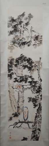 A CHINESE PAINTING OF PLAYING INSTRUMENT BENEATH THE