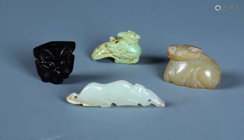 A Group Of Four Archaistic Jade And Turquoise Carvings