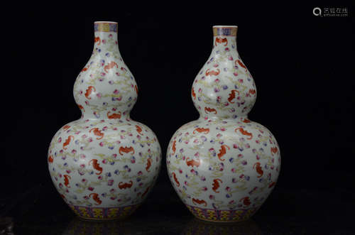 A Pair of Famille Rose Porcelain Vase