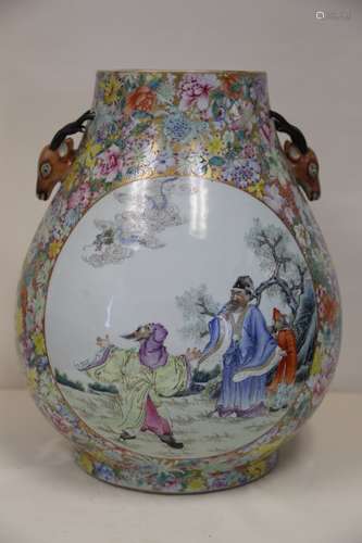 A Magnificent Famille Rose, Large HU Shape Vase