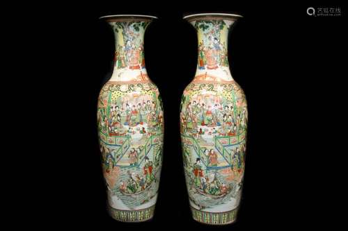 An Exquisite and Massive Pair of Famille Rose Vases