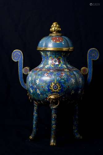 A Gilt-Bronze and Cloisonne Enamel Censer