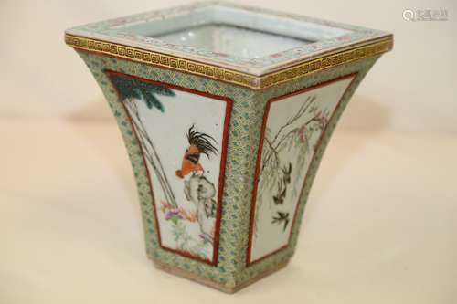 A Famille Rose Porcelain Cachepot with Birds and Chicken