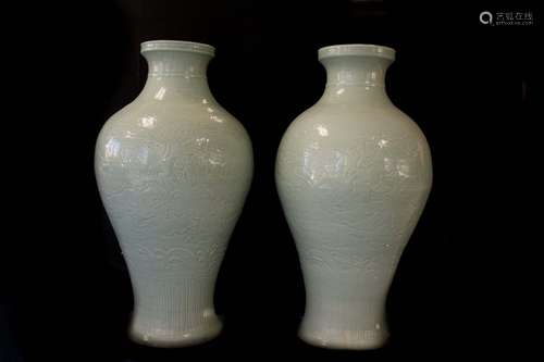 A Massive Pair of Celadon Vases