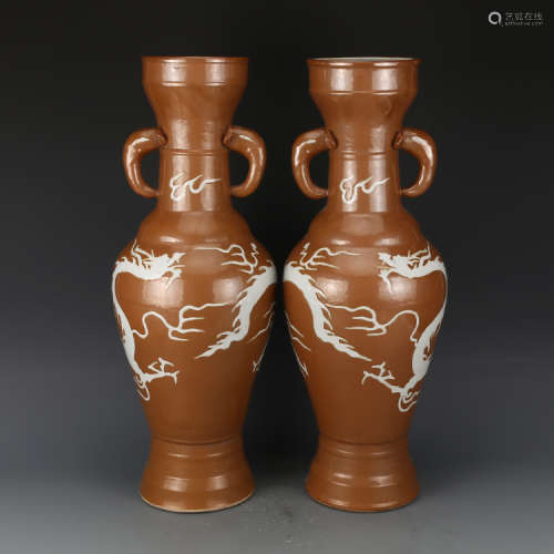 A Pair of Porcelain Yuan Style Vases