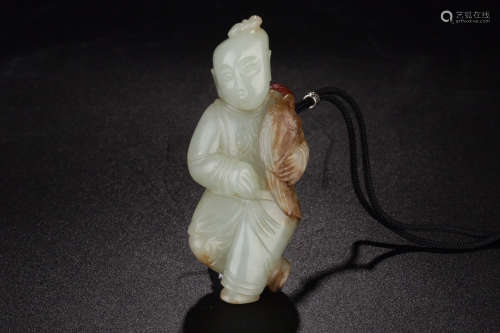 14-16TH CENTURY, A KID DESIGN HE TIAN JADE ORNAMENT, MING DYNASTY
