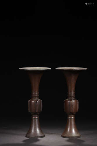 17-19TH CENTURY, A PAIR OF BRONZE VASE, QING DYNASTY