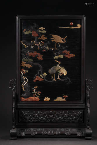 17-19TH CENTURY, A STORY DESIGN LACQUERWARE TABLE SCREEN, QING DYNASTY