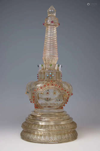 AN OLD PAGODA DESIGN CRYSTAL ORNAMENT