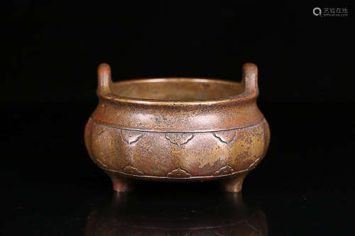 17-19TH CENTURY, A DOUBLE-EAR BRONZE TRIPOD CENSER, QING DYNASTY