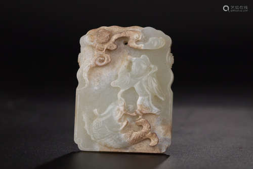 14-16TH CENTURY, A STORY DESIGN HE TIAN JADE PENDANT, MING DYNASTY