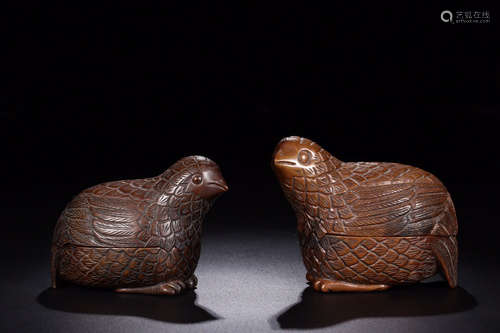 17-19TH CENTURY, A PAIR OF BIRD DESIGN AGILAWOOD BOX, QING DYNASTY