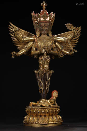 17-19TH CENTURY, A CHARACTER DESIGN GILT BRONZE ORNAMENT, QING DYNASTY