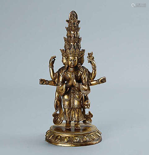 17-19TH CENTURY, A BUDDHA DESIGN GILT BRONZE ORNAMENT, QING DYNASTY