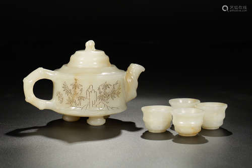 17-19TH CENTURY, A SET OF HE TIAN JADE TEAPOT, QING DYNASTY