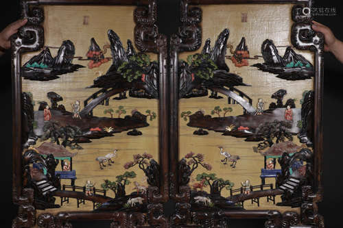 17-19TH CENTURY, A LANDSCAPE DESIGN ROSEWOOD  HANGING SCREEN, QING DYNASTY