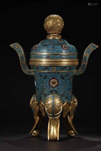 17-19TH CENTURY, AN ELEPHANT DESIGN ENAMEL TRIPOD CENSER, QING DYNASTY