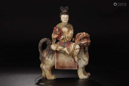 17-19TH CENTURY, A GUAN YIN DESIGN SHOU SHAN STONE ORNAMENT, QING DYNASTY