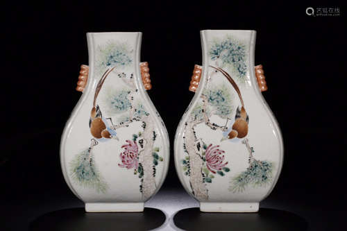 1912-1949, A PAIR OF FLORAL PATTERN PORCELAIN VASE