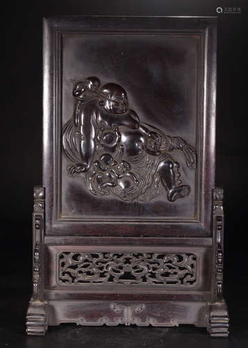 17-19TH CENTURY, A BUDDHA DESIGN ROSEWOOD SCREEN, QING DYNASTY