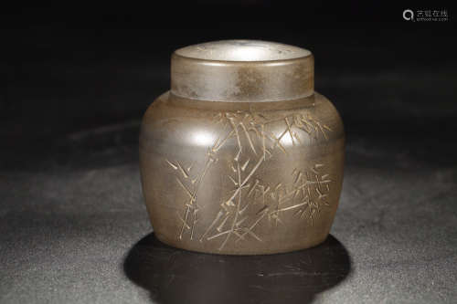 17-19TH CENTURY, A BAMBOO PATTERN TIN TEA CONTAINER, QING DYNASTY