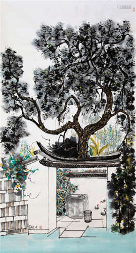 CHINESE SCROLL PAINTING OF GARDEN VIEWS