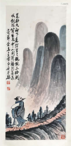 CHINESE SCROLL PAINTING OF MAN IN MOUNTAIN