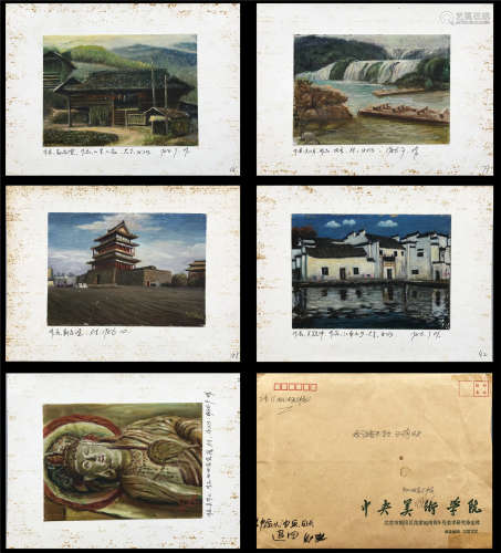 FIVE PAGES OF CHINESE OIL PAINTING OF LANDSCAPE ON CANVOS