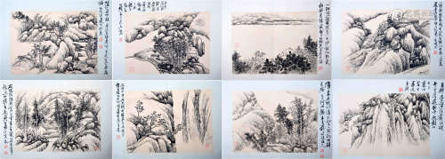 EIGHT PANELS OF CHINESE ALBUM PAINTING OF MOUNTAIN VIEWS