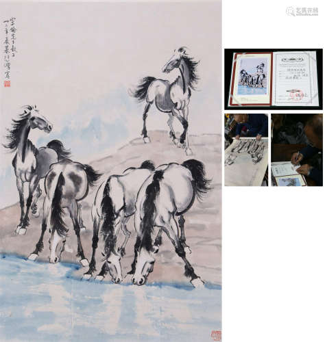 CHINESE SCROLL PAINTING OF HORSE WITH SPECIALIST'S CERTIFICATE