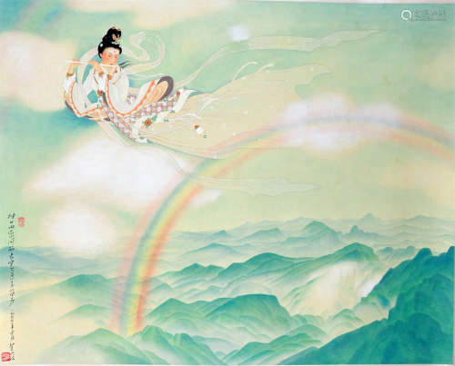 CHINESE SCROLL PAINTING OF FLYING LADY