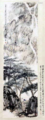 CHINESE SCROLL PAINTING OF MOUNTAIN VIEWS WITH SPECIALIST'S CALLIGRAPHY