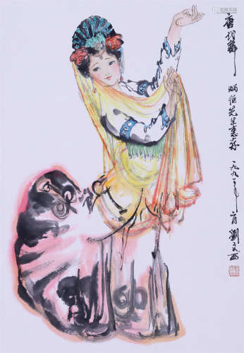 CHINESE SCROLL PAINTING OF DANCING GIRL