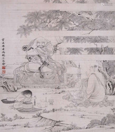 CHINESE SCROLL PAINTING OF LOHANS