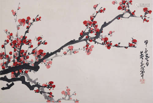 CHINESE SCROLL PAINTING OF RED PLUM